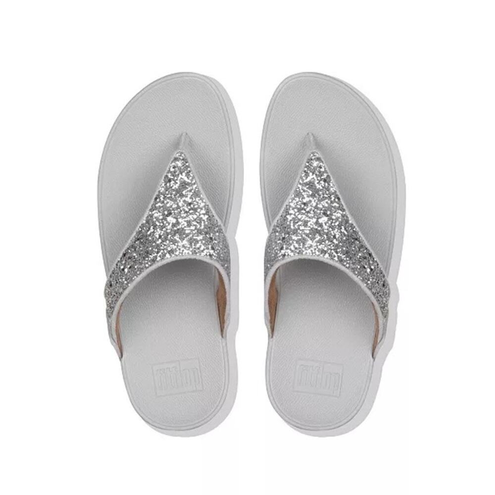 Fitflop Women's 10 Lulu Glitter Toe-Thongs Sandal Summer Comfortable Platform - Picture 2 of 7